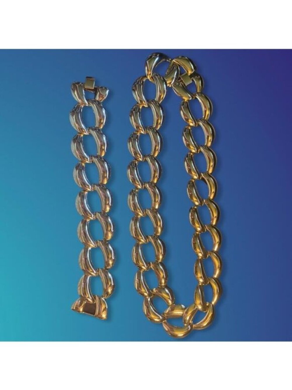 Chunky Gold-Tone Oval Link Necklace Bracelet Statement Jewelry Modern Accessory